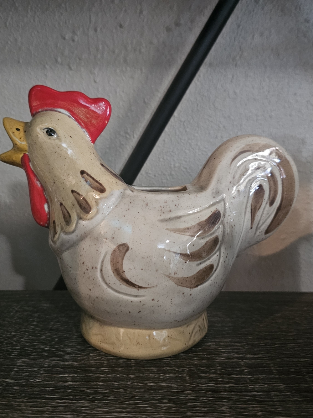 Vintage Ceramic Rooster Figurine in Cream, Red, Brown